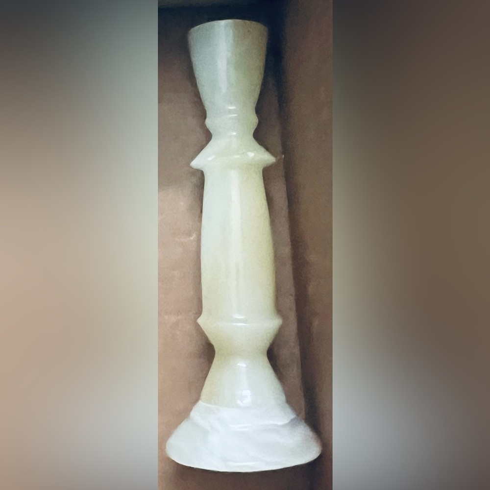 Vintage Beige Marble Alabaster Stone Candlestick Holder 9”